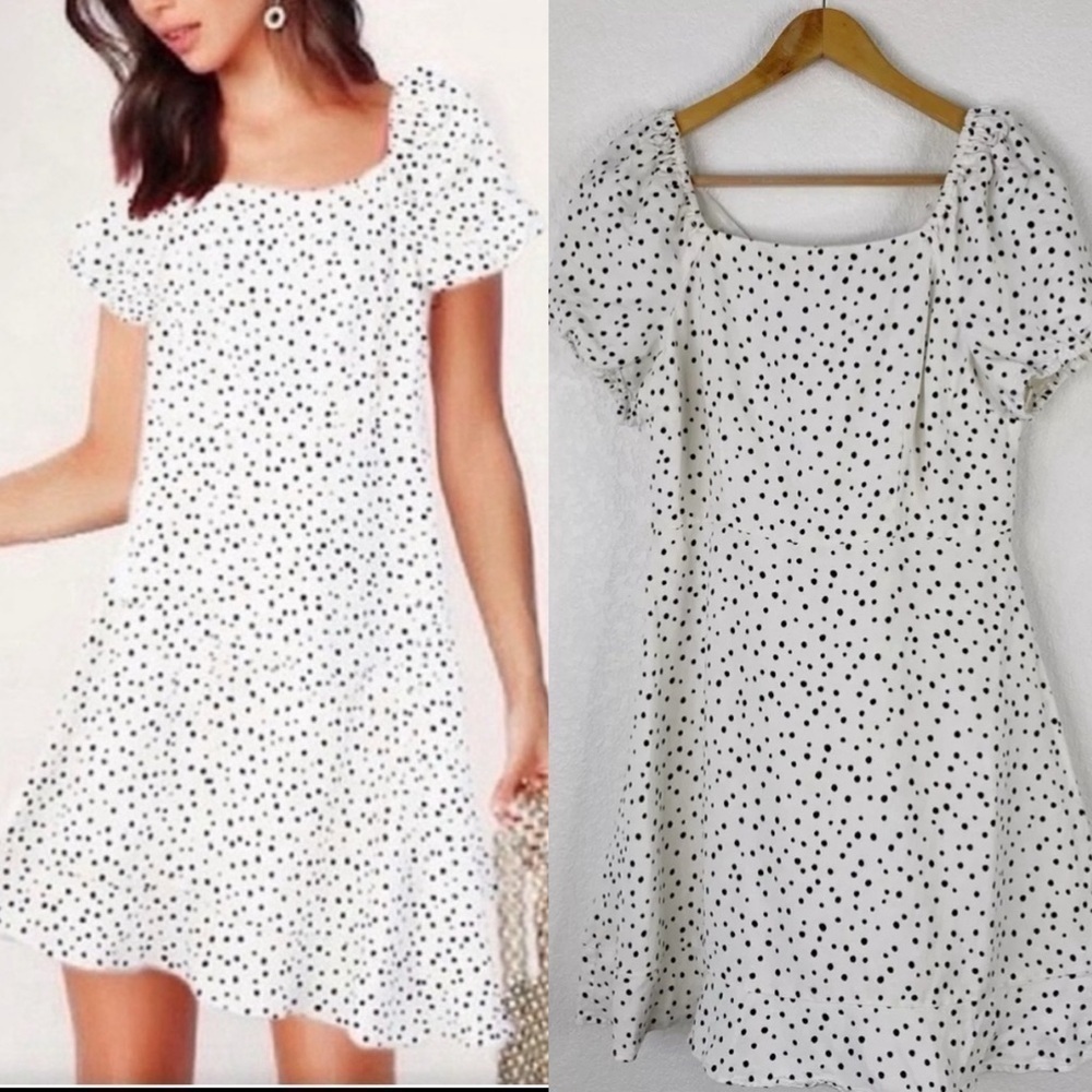 LOFT Women’s Midi Dress Size 2 White & Black Polka Dot Linen Cottagecore
